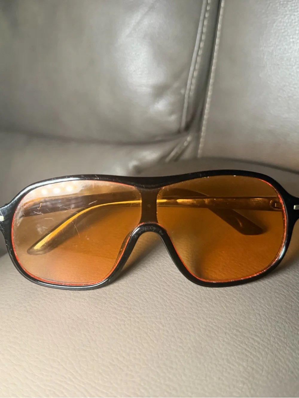 Amber Lens Wrap Sunglasses - Black Frame